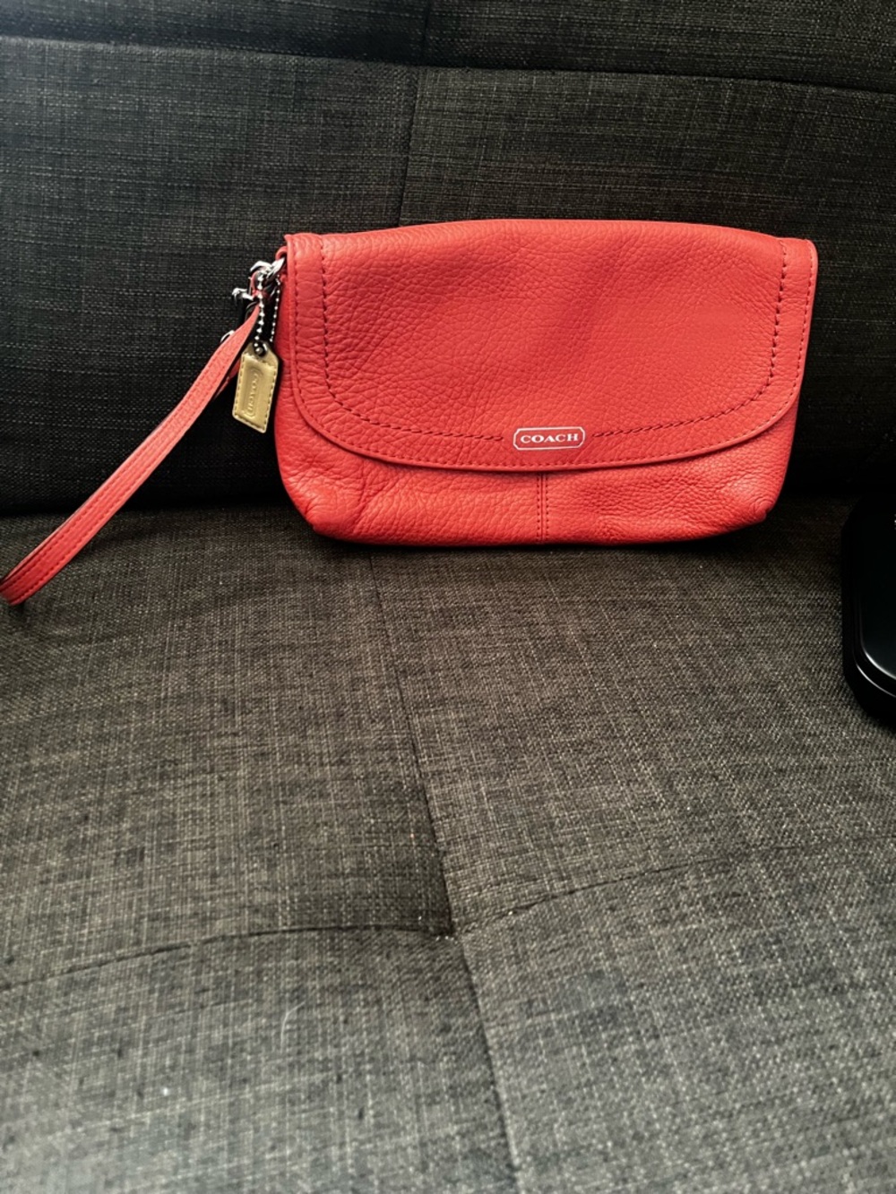 Coach Red Pebbled Leather Wristlet Clutch